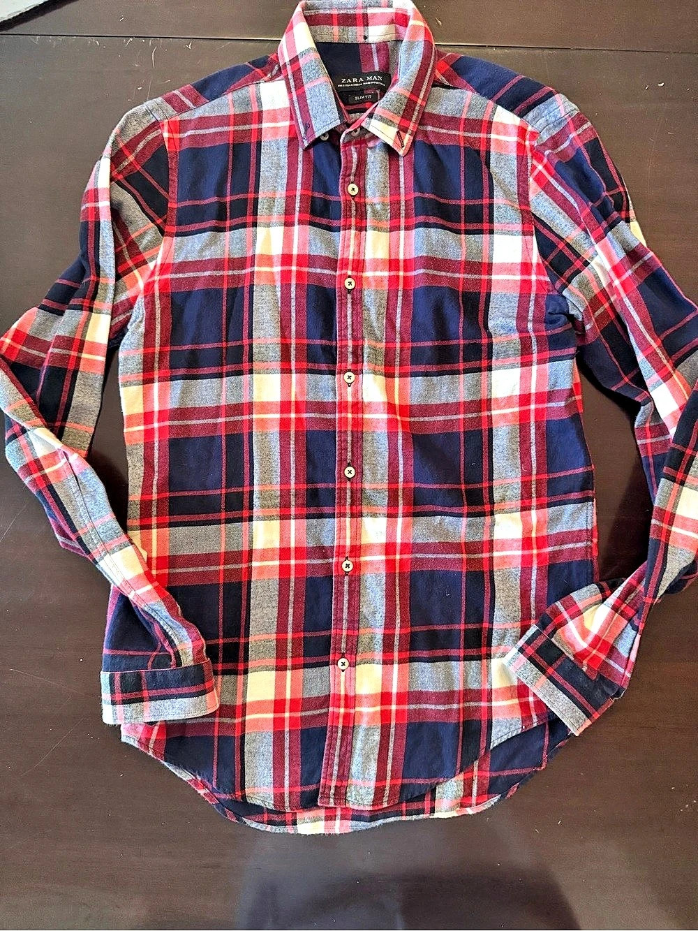 Zara Man Slim Fit Plaid Button Down in Red & Blue Size Medium